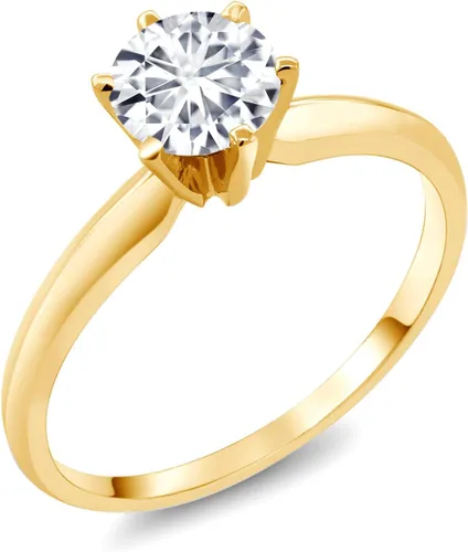 Vista 75 de Anillo de compromiso solitario con piedra preciosa redonda de oro amarillo de 14 quilates de 0.236 in para mujer Ajuste clásico de 6 puntas