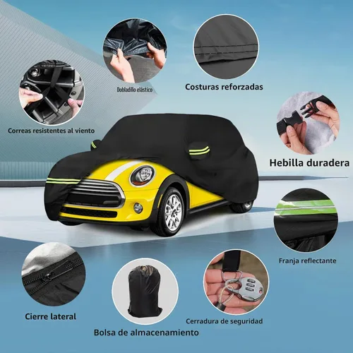 Vista 2 de Fundas impermeables de coche para Mini Cooper S 2002-2021 de 2 puertas (negro) 210T personalizadas 6 capas resistentes al agua protección para todo