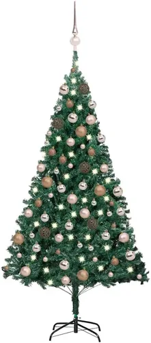 Vista 18 de 6.5ft Pre-Lit Artificial Christmas Tree with 250 LED Lights, Hinged PVC Branches, Metal Stand, and Decorative Balls for Indoor Holiday Decor Verde