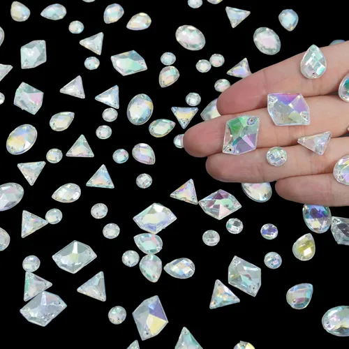 Vista 2 de 200 piezas de diamantes de imitación acrílicos AB con parte trasera plana para coser con formas mixtas para manualidades, manualidades, ropa