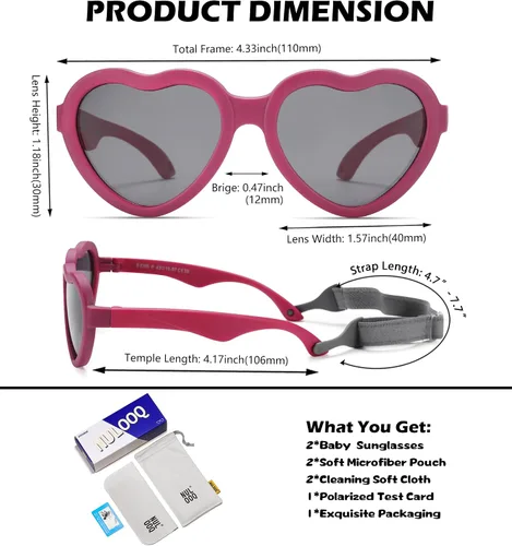 Vista 3 de Gafas de sol polarizadas flexibles en forma de corazón para bebés con correa ajustable para niños pequeños y bebés de 0 a 24 meses