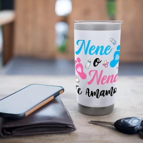 Vista 7 de Vaso aislado de acero inoxidable mexicano a juego Nene o Nena Te Amamos Blanco