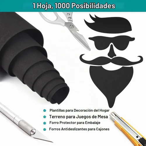 Vista 6 de Rollo de Espuma EVA - Hojas de Espuma EVA para Manualidades, Vestuario de Cosplay, Proyectos DIY - 2mm de Grosor, 51"x13.8" Negro