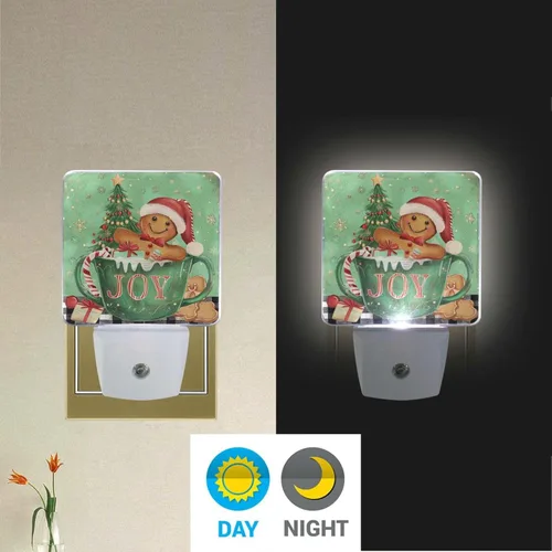 Vista 5 de Wusikd Juego de 2 luces de noche de hombre de jengibre de Navidad, con forma de copo de nieve, enchufables, luces nocturnas LED para dormitorio