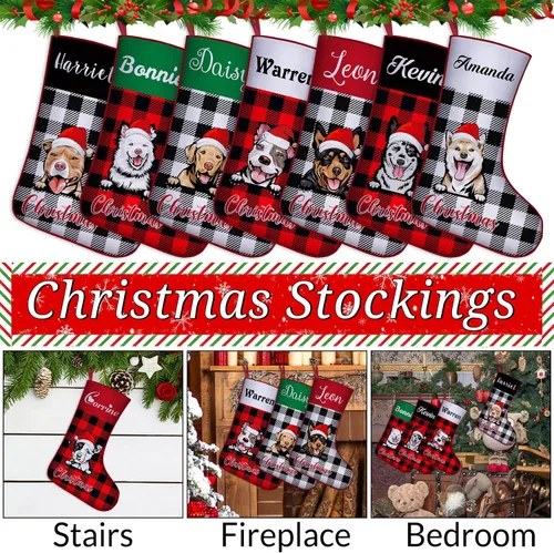 Vista 5 de Medias de Navidad de raza de perro personalizadas con texto de nombre, regalos de decoración de calcetines de Navidad personalizados para perros
