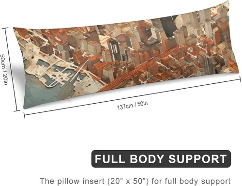 Vista 2 de Funda de almohada de cuerpo con mapa personalizado de la ciudad de Nueva York, 20 x 54 pulgadas, funda protectora de almohada larga con cremallera