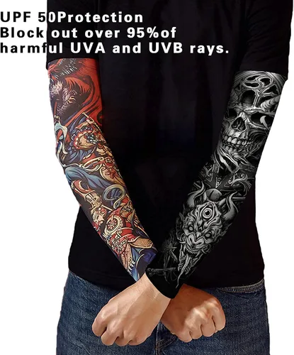 Vista 5 de Mangas de protección solar UV para hombres y mujeres, manga de enfriamiento de compresión deportiva UPF 50+, regalo único de manga de tatuaje