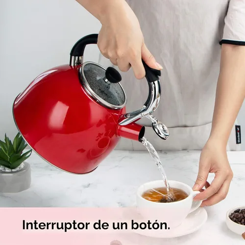 Vista 5 de Rorence Hervidor de té silbante: hervidor de acero inoxidable de 2.5 cuartos con fondo de cápsula y tapa de vidrio resistente al calor (rojo)