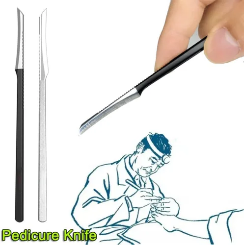 Vista 2 de Cuchillo raspador de pies, herramienta de pedicura y pedicura, kit de manicura, limpiador raspador de acero inoxidable, cuidado de pies, callos Negro