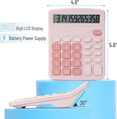 Vista 2 de Mr. Pen- Calculadora, Rosa, Calculadoras Pantalla grande Calculadora de función estándar, 12 dígitos, Calculadoras de escritorio, Calculadora
