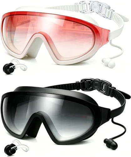 Vista 21 de Swim Goggles 2 Pack, Wide View Anti Fog&UV Swimming Goggles for Audlt, No Leak Pool Beach Essentials for Men Women Azul claro y rosa espejado