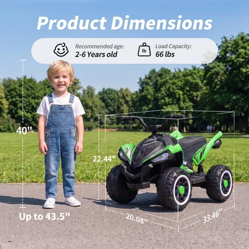 Vista 7 de Hikiddo Spider 24V Kid ATV, ATV eléctrico 4 ruedas para niños 3-6 con ruedas LED Verde