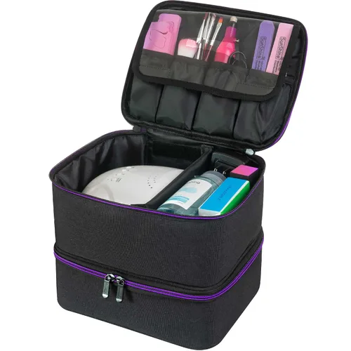 Vista 5 de ButterFox Organizador pequeño de almacenamiento de esmalte de uñas, bolsa de transporte, se adapta a 60-70 botellas de esmalte de uñas, bolsillos