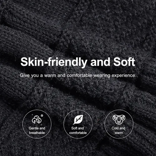 Vista 6 de Conjunto de bufanda y gorro de invierno, gorro cálido con forro polar, gorro de punto grueso para hombres y mujeres Negro