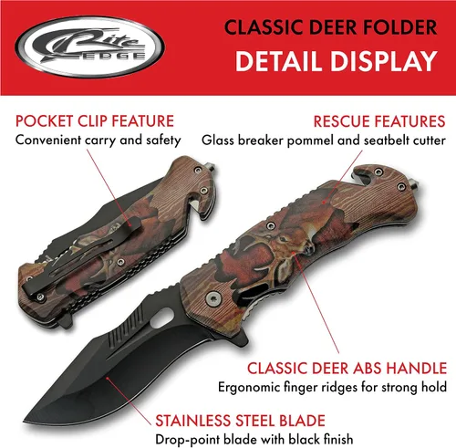 Vista 2 de SZCO Cuchillo plegable de 4.75 pulgadas, cuchillo de bolsillo con cortador de cinturón de seguridad y rompedor de vidrio, mango de estampado