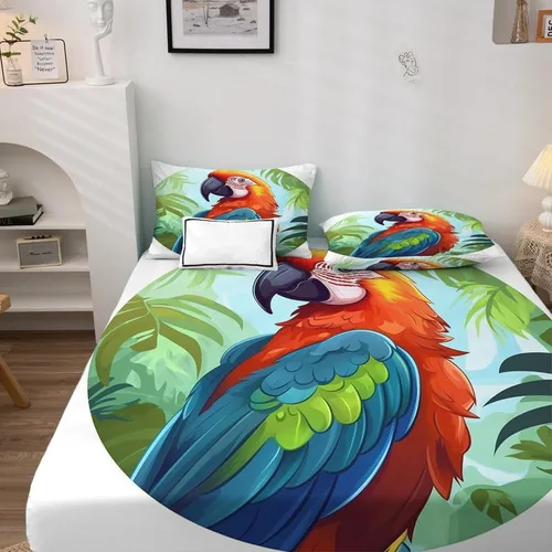 Vista 3 de Parrot Sheets - Juego de sábanas de tamaño individual, sábanas de microfibra suave y bolsillo profundo, sábanas y fundas de almohada estampadas sin