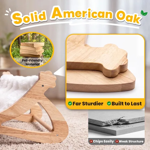 Vista 7 de Cama elevada para gatos de interior, bonita hamaca para gatos en forma de pata, con cómodo cojín lavable, muebles de madera maciza para mascotas
