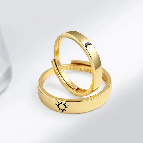 Vista 3 de Beydodo Anillos de plata 925 personalizados ajustables con sol y luna a juego grabados I LOVE YOU Anillos para parejas Anillos de boda