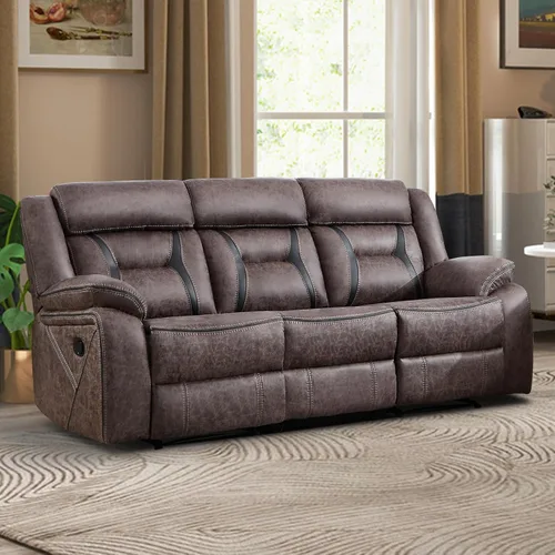 Vista 16 de Sofá reclinable manual de cuero sintético, sofá reclinable de 3 plazas, sofá cama para sala de estar, muebles, sala de reuniones, marrón oscuro