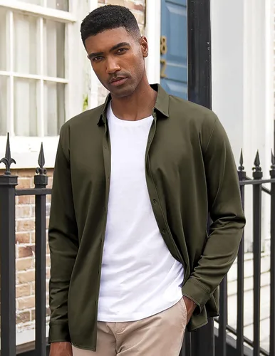 Vista 3 de COOFANDY Camisas de vestir casuales con botones y manga larga para hombre