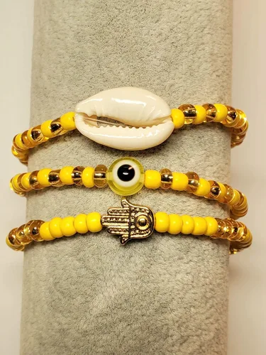 Vista 10 de 3 pcs Ilde Cowrie seashell Evil Eye Hamsa Hand Orisha Santeria Pulseras Bracelet Set
