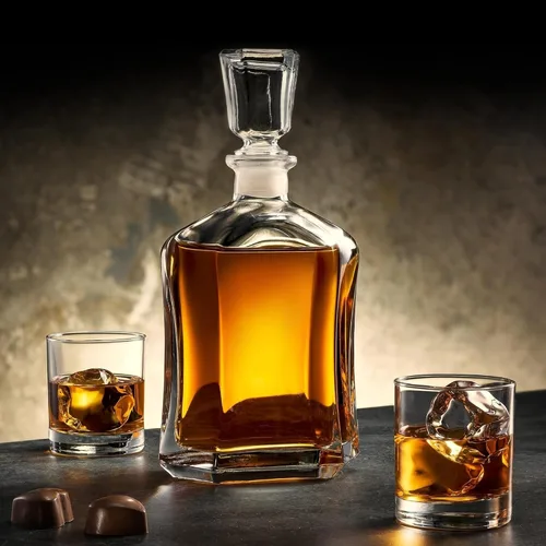 Vista 8 de Bormioli Rocco Capitol - Decantador de vidrio, tapón geométrico hermético, decantador de whisky de 23.75 onzas para vino, bourbon, brandy, licor