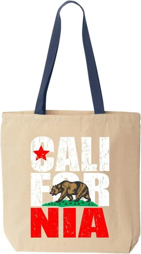 Vista 10 de shop4ever Bolso de compras reutilizable de lona de algodón con diseño de bandera de oso de California, mango