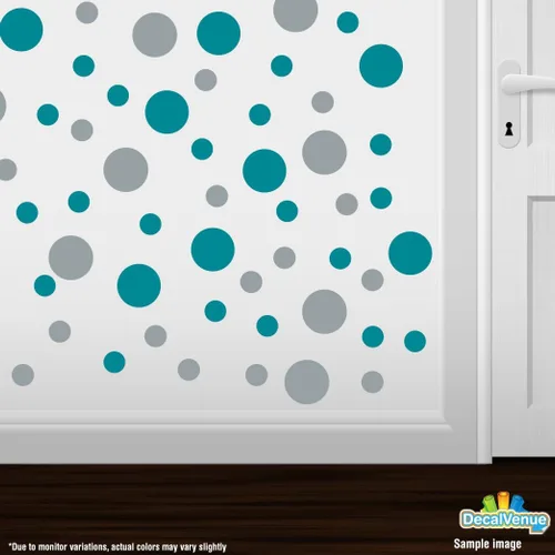 Vista 2 de Pegatinas de pared de vinilo turquesa/plateado metálico - círculos de 2 y 4 pulgadas (30 calcomanías)