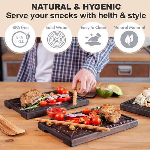 Vista 8 de TESLYAR Tabla de madera para carne, tabla de cortar y plato para servir barbacoa, tabla de embutidos de madera maciza y plato para servir carne