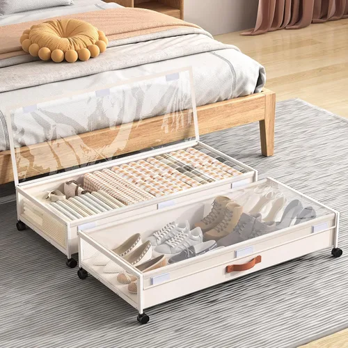 Vista 10 de Almacenamiento debajo de la cama con ruedas, contenedores de almacenamiento XXXL más grandes debajo de la cama con tapas transparentes, organizador