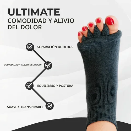 Vista 4 de Happy Feet Toe Alignment Separator Socks, Prevent Foot Cramps and hammertoes, Toe Separator Massage Socks Negro