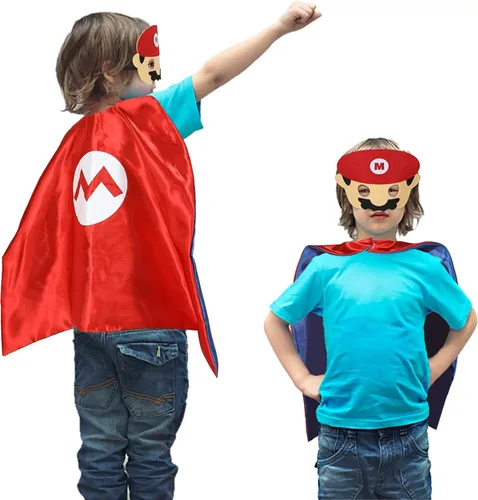 Vista 5 de Superhero Capes for Kids Halloween Costumes and Dress upSuper Mario Cape and Mask Set for Mario Party Supplies