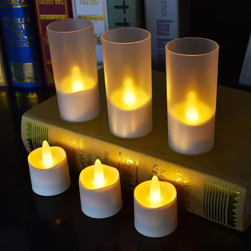 Vista 8 de HL Velas sin llama con temporizador remoto, más de 100 horas recargables, impermeables, funciona con pilas, con base de carga, velas flotantes
