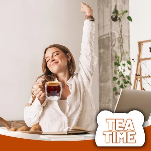 Vista 5 de Patelai Linda Taza de Oso de Té de Pared Doble de Vidrio con Asa Aislada Taza de Café Espresso de Navidad Taza de Cerveza Taza Linda de Cumpleaños