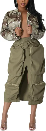 Vista 3 de Falda de carga para mujer, cintura elástica, ajuste holgado, casual, con múltiples bolsillos