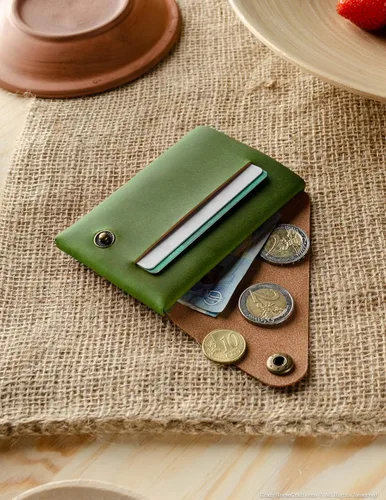 Vista 5 de Crazy Horse Craft Cartera minimalista personalizada, monedero de cuero con Verde alpino