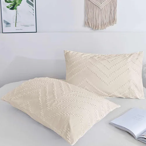 Vista 11 de Nanko Funda de Almohada Corporal 1 Paquete 20x54 pulgadas con Cremallera, Beige Tufted Jacquard Boho Suave Shabby Chic Microfibra Fundas de Almohada