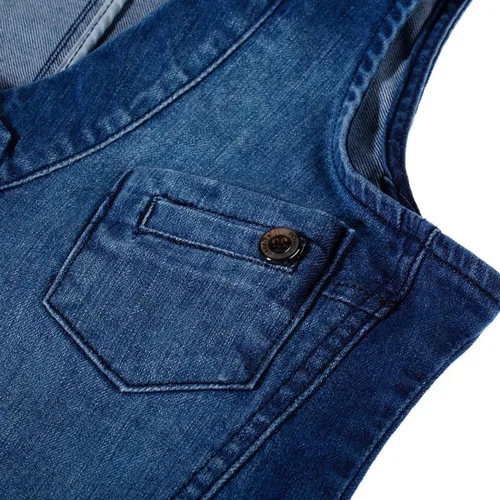 Vista 4 de chouyatou Chaleco de mezclilla rasgado con cuello en V y botones para mujer
