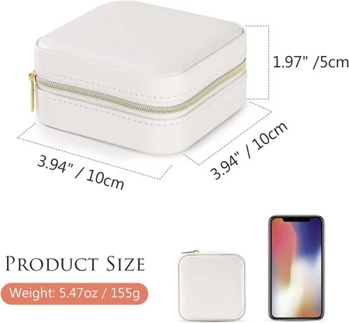 Vista 5 de Emibele Joyero de viaje, estuche pequeño de piel sintética, organizador de joyas de viaje de 3 capas para mujeres y niñas, estuche de viaje