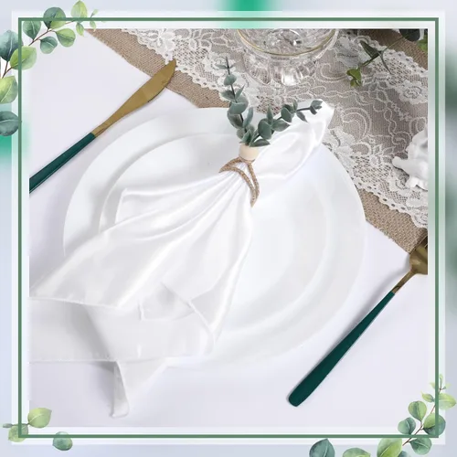 Vista 7 de 24 servilletas de eucalipto y servilletas de tela de madera de granja, diseño de hojas rústicas para decoración de mesa de boda y Pascua