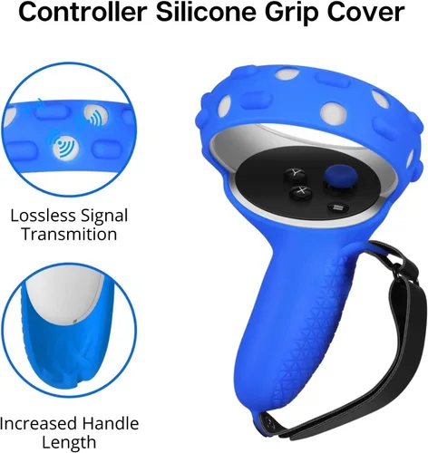 Vista 5 de TNP Silicone Cover Set for Oculus Quest 2 Meta Quest 2 Controller Protector Blue 3 in 1 Silicone VR Face Cover, Protective Lens Cover, VR Headset