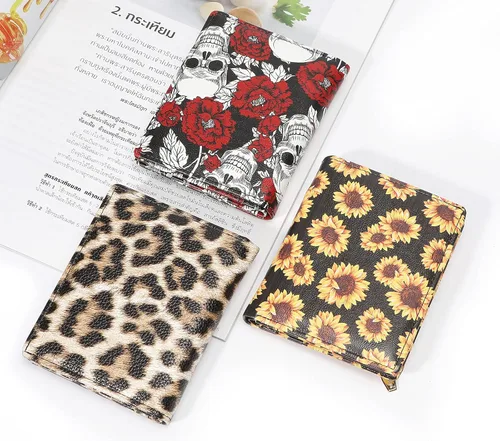 Vista 5 de Billetera pequeña de cuero plegable para mujer, mini monedero corto