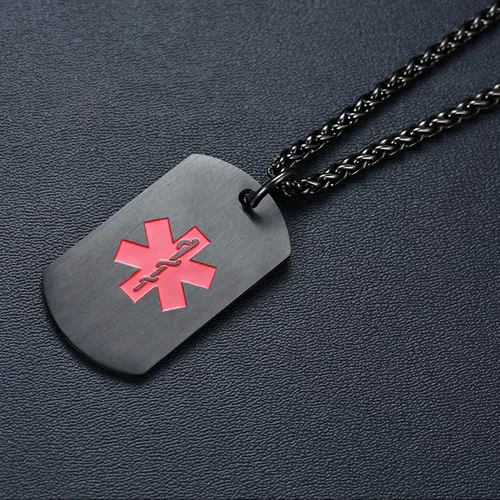 Vista 90 de VNOX Collar con colgante personalizado de acero inoxidable con grabado personalizado para identificación de alerta médica de emergencia para hombres