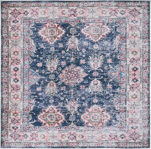 Vista 10 de SAFAVIEH Alfombra lavable Tucson Collection - 2 pies 6 pulgadas x 4 pies, azul marino y beige, antideslizante, ideal para zonas de alto tráfico