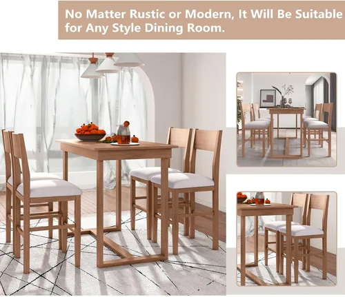 Vista 5 de Harper & Bright Designs Juego de mesa de comedor de 5 piezas con mesa de comedor rectangular y 4 sillas de comedor, juego de muebles de cocina