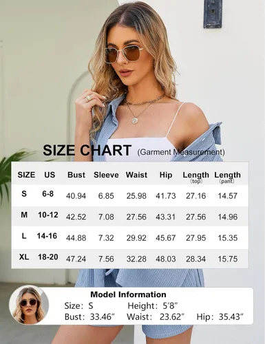 Vista 6 de Flygo Conjunto casual de 2 piezas para mujer, camiseta plisada de manga corta y camisa con botones, Y2K
