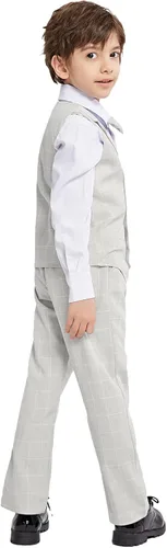 Vista 4 de LOLANTA Trajes de chaleco para niños, 4 piezas, trajes de portador de anillos de boda, chaleco, camisa y pantalones, corbatín de 2 a 13 años