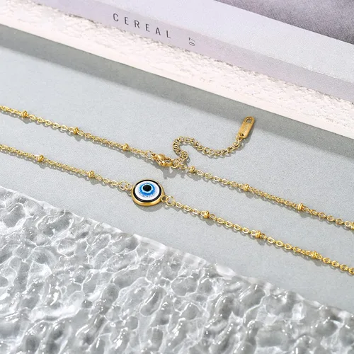 Vista 5 de NUITS DE JUIN Collar de oro en capas para mujer, con dije de corazón de tercer mal de ojos para niñas, collar de gargantilla con cadena Ojo Turco