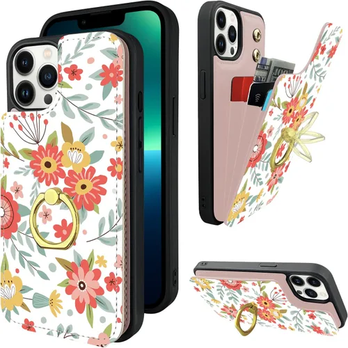 Vista 9 de Funda tipo cartera compatible con iPhone 13 Pro con soporte para tarjetas, rotación de 360°, soporte de anillo de dedo con función atril, bloqueo