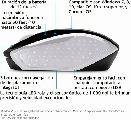 Vista 2 de HP Ratón inalámbrico 200 (negro/plata, 2HU84AA)
